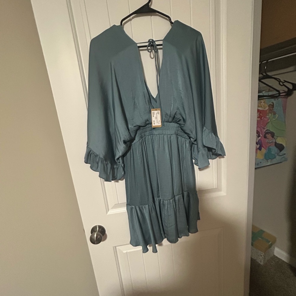 Glam Teal Backless Dress